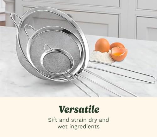 Cuisinart Mesh Strainers, Stainless Steel, Dishwasher Safe, 3-Count | Fine mesh kitchen strainers in 3 sizes, can be used as a pasta strainer, rice strainer, spaghetti strainer, CTG-00-3MS