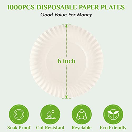 FOCUSLINE 6 Inch Paper Plates 1000 Count, White Small Plates Uncoated | Dessert Paper Plates Bulk, Lightweight Disposable, Perfect for Desserts, Snacks, Cakes, Picnics, Parties, Everyday Dining