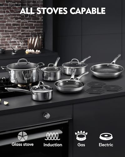 SNOWCLAD Pots and Pans Set Non Stick | Stainless Steel Kitchen Cookware