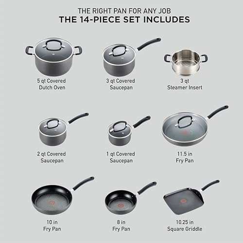 T-fal Ultimate Non Stick Pots and Pans Cookware Set, 14-Piece, Onyx