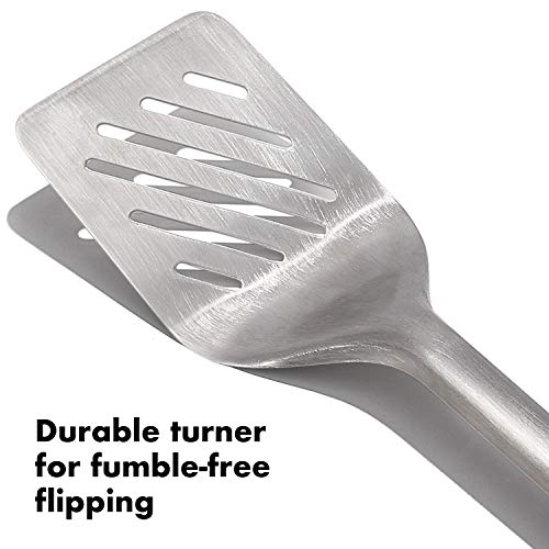 OXO Outdoor Grilling Turner and Tongs Set | Grilling Spatula and Tongs, Beveled Head Slides Under Food, Non-Slip Grip, Hanging Ring, Ideal for Grilling & BBQ