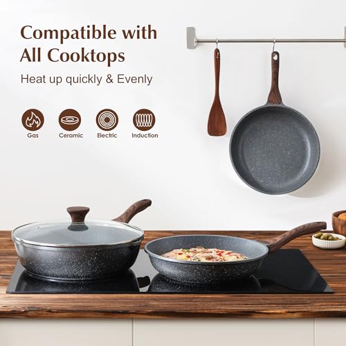 SENSARTE Nonstick Frying Pan Skillet, Swiss Granite Coating Omelette Pan, Healthy Stone Cookware Chef's Pan, PFOA Free (8/9.5/10/11/12.5 Inch) (11 Inch)
