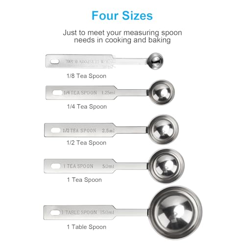 5PCS OstWony Measuring Spoons Set, Includes 1/8, 1/4, 1/2, 1 tsp, 1 tbsp | Measuring Spoons Set,Includes 1/8 tsp,1/4 tsp,1/2 tsp,1 tsp,1 tbsp,Stainless Steel measuring cups, Teaspoon for Measure