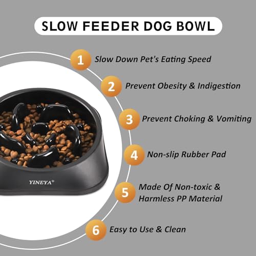 YINEYA Slow Feeder Dog Bowl for Medium Dogs, 2-Cup Puzzle Feeder Bowl | Maze Puzzle Design for Fast Eaters, Non-Slip Base, Food-Contact Safe & Dishwasher Safe, for Dogs & Cats, Slows Down Eating