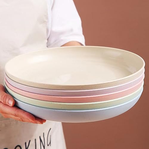 LRUUIDDE Unbreakable Cereal Dinner Plate, 9 Inch Wheat Straw Deep Reusable Plastic, Lightweight Salad Kids for Kitchen Camping BPA FREE Dishwasher Safe
