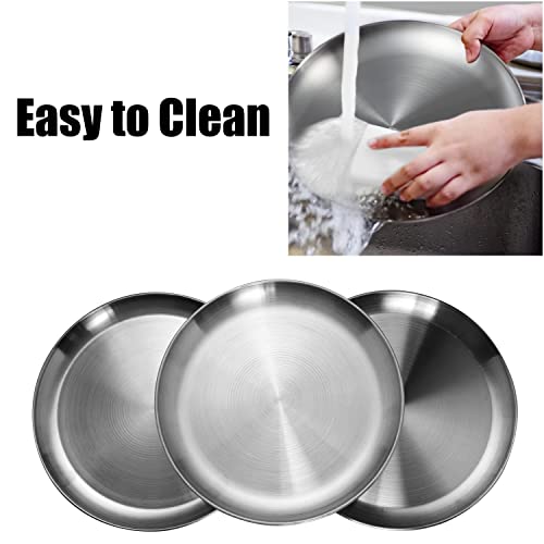CAMBUY Stainless Steel Plates 10 inch 4 Pcs Metal Dinner Dishes Plate Set | Reusable Unbreakable Lightweight Non-Toxin Dishwasher Safe BPA Free Dish Set for Home Kitchen BBQ Restaurant Outdoor Camping