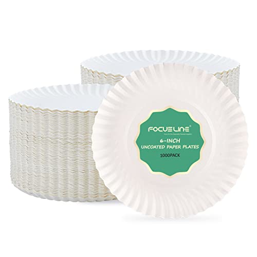 FOCUSLINE 6 Inch Paper Plates 1000 Count, White Small Plates Uncoated | Dessert Paper Plates Bulk, Lightweight Disposable, Perfect for Desserts, Snacks, Cakes, Picnics, Parties, Everyday Dining