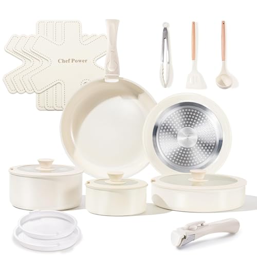 Chef Power 19 Pcs Nonstick Pans and Pots Set, Ceramic Detachable Cookware