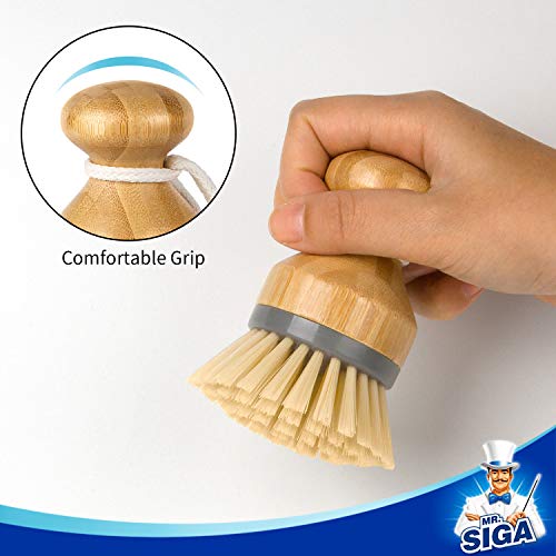 MR.SIGA Bamboo Palm Brush, Dish Scrub Brush, Bamboo Dish Brush, Pack of 2 | Scrub brush for dishes, pans, pots, kitchen sink cleaning, palm scrubber, palm scrub brush, dish scrubber