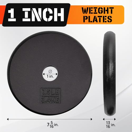 Yes4All Cast Iron Weight Plates for 1-Inch Barbells | Available in 5-50 lb, Single, Pair or Set of 4, Ideal for Strength Training, Weightlifting and Home Workouts