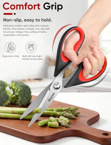 iBayam Kitchen Scissors Shears All Purpose Heavy Duty, Protective Sheath | 2-Pack, Ultra-Sharp Stainless Blades, Soft Comfort-Grip, Dishwasher Safe, Cooking Tool & Gadget Sets Poultry Kitchen Utensils