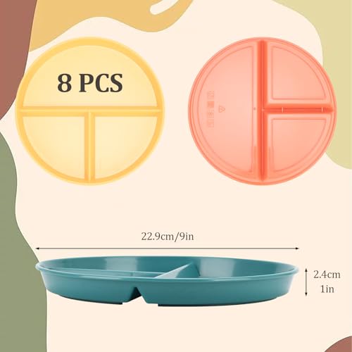 9-Inch Unbreakable Wheat Straw Divided Plates, Microwave & Dishwasher Safe | BPA-Free, 3-Compartment Divided Plates Portion Control Plates, Durable Dinnerware Sectioned Plates