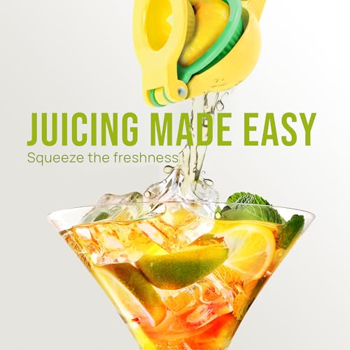 Zulay Kitchen Metal 2-in-1 Lemon Lime Squeezer, Juicer Handheld - Yellow | Citrus Juicer, Lemon Press Manual, Stainless Steel, Max Extraction Hand Juicer Gets Every Last Drop, Easy to Clean & Use