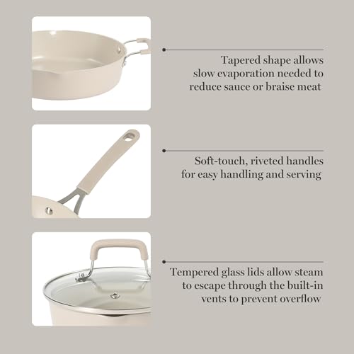 Martha Stewart Heathland Premium Nonstick PFA Free Ceramic Interior 10-Piece Tapered Aluminum Cookware Set - Taupe