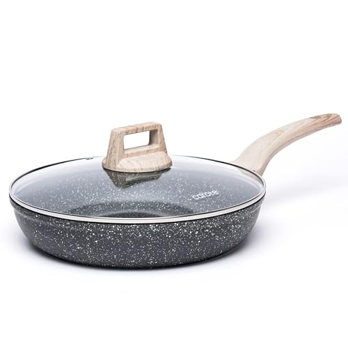 CAROTE Non Stick Frying Pan, 10 Inch Classic Granite Skillet with Glass Lid