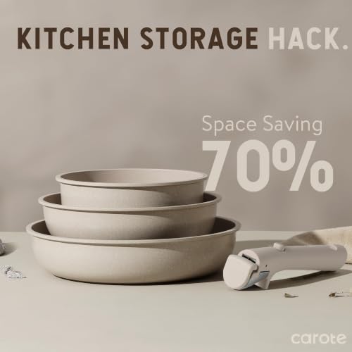 CAROTE 19pcs Pots and Pans Set Non Stick, Detachable Handle Cookware Sets | Ultra Nonstick, Space Saving, Dishwasher & Oven Safe, Non-Toxic Kitchen/Apartment/Camping/RV/ Traveling, Taupe
