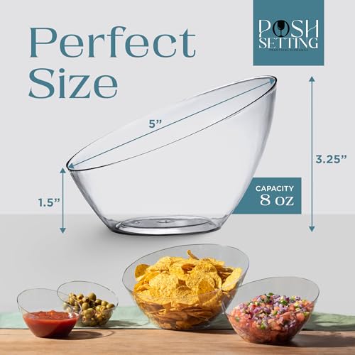 5 Pack Clear Angled Plastic Serving Bowls Disposable for Party Table 8oz | Angled Bowl Design. Chip, Candy, Salad & Fruit Use. Disposable Party Tableware. Buffet & Wedding Serving. Clear Plastic.