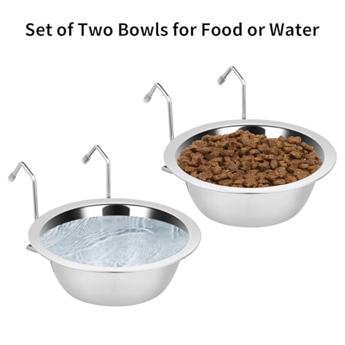 Fri4Free 2PCS 8oz Stainless Steel Hanging Kennel Water Bowls | Easy to Use, No Spill, Fits Small Crate Kennel Cage Catio, For Dogs Puppies Cats Small Pet, Food & Water Feeding Holder