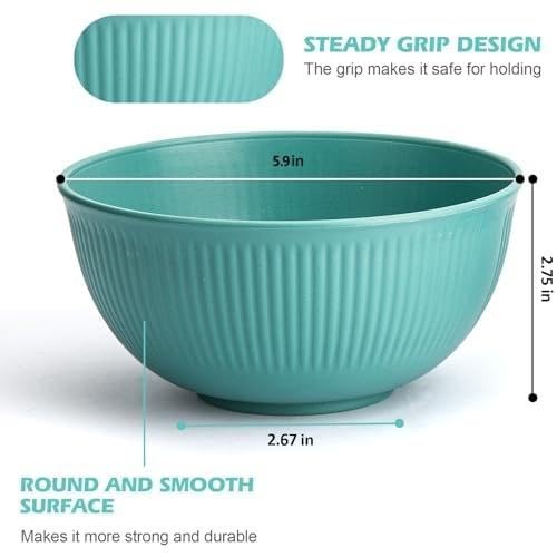 LIANGKEN Unbreakable Cereal Bowls 24 oz, Plastic Reusable Light Weight Bowl, Set of 6,Lightweight Bowls Made of Wheat Straw Fiber Ideal for Salad, Soup, Ramen, Noodles, Oatmeal, Rice,Snack