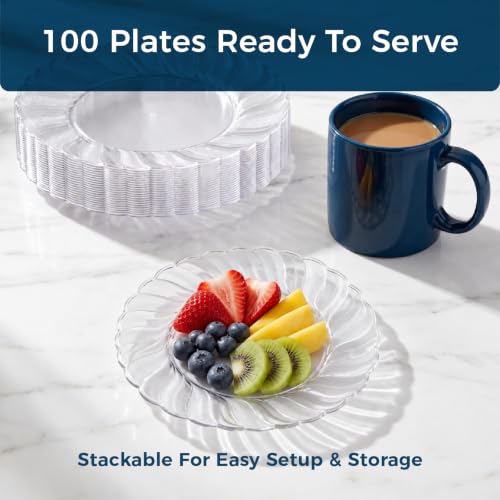 Ricvan Clear Plastic Dessert Plates, 6.25 Inch, 100 Pack, Heavy Duty | BPA-Free Hard Plastic Plates for Desserts and Appetizers; Disposable or Hand Washable for Parties, Weddings and Catering