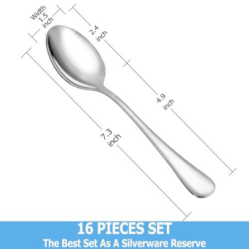 MUTNITT Dinner Spoon Set,16 Pcs 7.3" Tablespoons,Premium Food Grade Stainless Steel Spoons,Durable Metal Spoon,Tablespoon,Silverware Spoons Only,Mirror Finish & Dishwasher Safe,Use for Home,Restaurant
