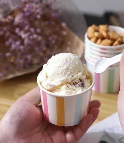 Winoo Design Small Ice Cream Cups Disposable - 50 PK - Paper Ice Cream Cups 4 oz Mini Sundae Bowls Treat Cups Containers (2 Assorted Designs 4oz Cups)