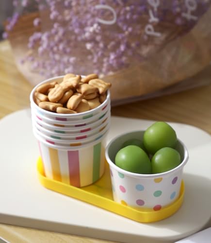 Winoo Design Small Ice Cream Cups Disposable - 50 PK - Paper Ice Cream Cups 4 oz Mini Sundae Bowls Treat Cups Containers (2 Assorted Designs 4oz Cups)