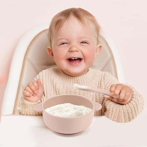 Eascrozn 3 Pack Baby Bowls with Suction and 3 Pack Baby Spoons, BPA Free | Food Grade Silicone Baby Feeding Set for Babies Toddler Kids, Microwave and Dishwasher Safe