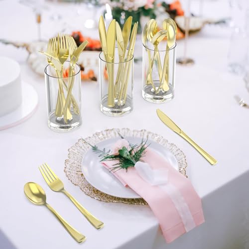 Dealusy 100 Count Heavy Duty Gold Plastic Forks Disposable | BPA-Free, Heat Resistant, Solid and Durable Premium Plastic Disposable Forks for Party Supply