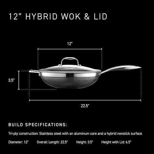 HexClad 12" Hybrid Nonstick Wok, Dishwasher and Oven Safe, Induction-Ready