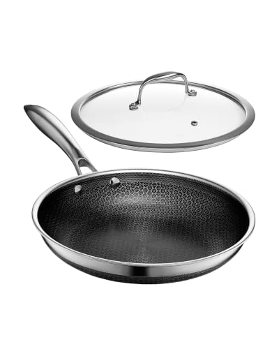 HexClad 10" Hybrid Nonstick Frying Pan with Lid, Dishwasher & Oven Safe