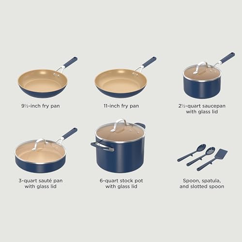 Ninja Ceramic Cookware Set, 11-Piece Kitchen Set, Navy Blue, CW49011