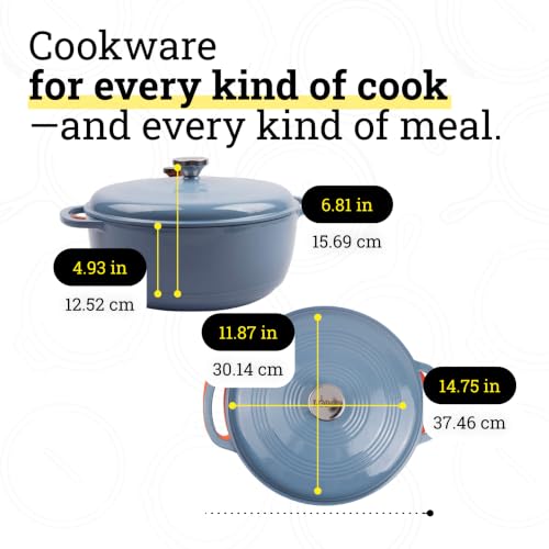 Lodge Essential Enamel Cast Iron Dutch Oven, 7.5 Quart, Storm Blue