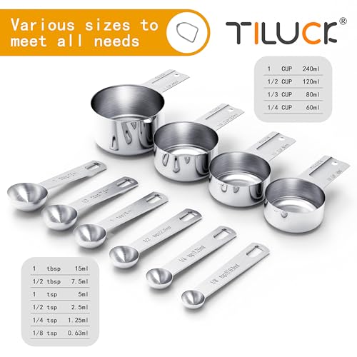 TILUCK Stainless Steel Measuring Cups & Spoons Set, Cups and Spoons | Stainless Steel Nesting Measure Cups , Kitchen Gadgets for Cooking & Baking (10)