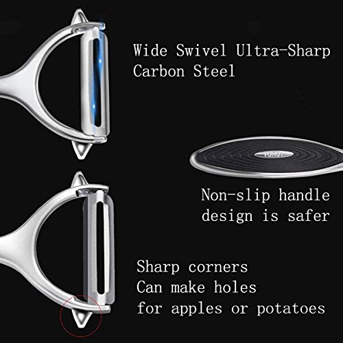 FUHUY Vegetable, Apple Peelers for kitchen, Fruit, Carrot, Veggie, Potatoes Peeler, Y-Shaped and I-Shaped Stainless Steel Peelers, with Ergonomic Non-Slip Handle & Sharp Blade, Good Sturdy (2PCS)