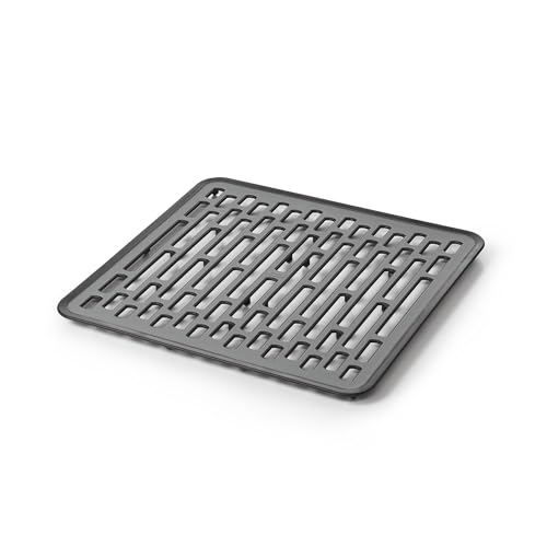 OXO Good Grips Small Kitchen Sink Mat with Drain Holes, Silicone Sink Mat | Non-Slip Rubber Sink Bottom Mat, Protects Dishes And Sink, Kitchen Sink Protector, Drain Holes, Gray