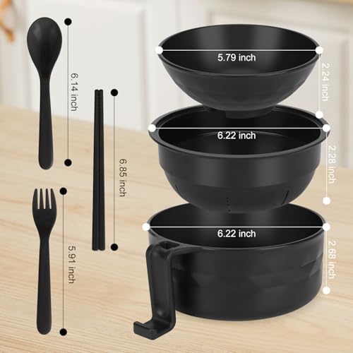 UUGLAM Ramen Bowl Set, Ramen Cooker 33 oz, Ramen Bowls with Chopsticks and Spoon, Microwave Pasta Cooker, College Dorm Essentials for Girls Guys (Black)