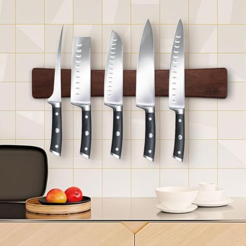 HOSHANHO Magnetic Knife Strips, Magnetic Knife Holder for Wall 16 Inch | Acacia Wood Knife Magnetic Strip Use as Knife Bar, Knife Holder for Kitchen Utensil Organizer, Ideal Cooking Gift for Chef