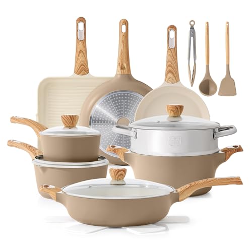 SENSARTE Ceramic Cookware Sets, Pots and Pans Set Nonstick, 20-Piece Induction Cookware, Non-toxic Healthy Non Stick Kitchen Cooking Set with Stay-Cool Handles, PFAS PTFE PFOA PFOS Free