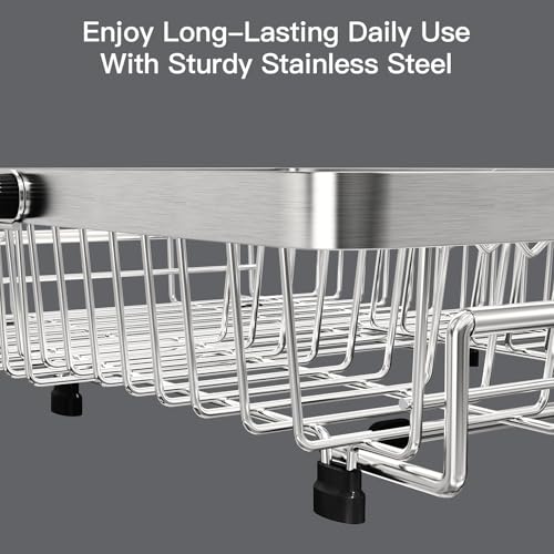 MAJALiS Expandable Dish Drying Rack Over The Sink with Anti Slip Grip | Stainless Steel Dish Drainer for Small Kitchen, Apartment, RV, Counter Space Saving, Perfect Fit, Anti-Slip, Rustproof