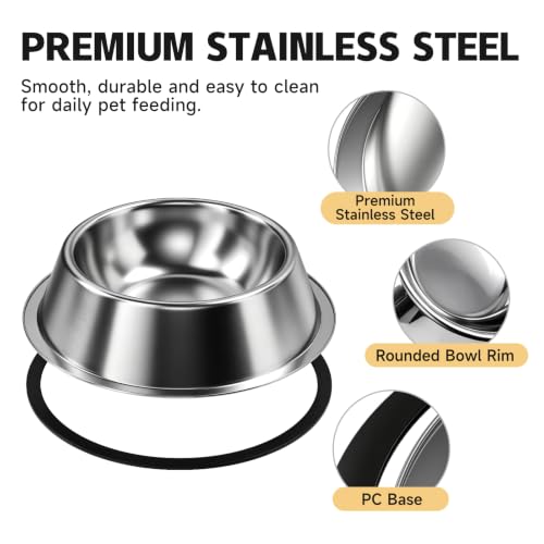 OneBug 13 Oz Steel Stainless Cat Dog Pet Food Water Shallow Dish Bowl, 2Pcs | 13 Fl / 384.5 Ml, Metal, Anti Spill, No Tip, Whisker Friendly, Removable Wide Base, Dishwasher Safe, Easily Clean, Sturdy