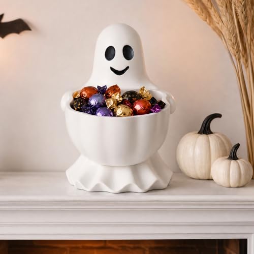 ENJOLLY Halloween Decor Cute Ghost Candy Bowl Durable Resin Snack Holder | Generous capacity for candies & snacks,durable easy-clean resin, versatile for tabletop entryway party