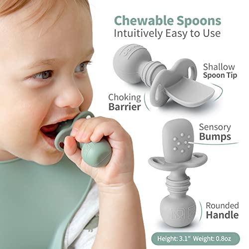 SAMiGO Silicone Baby Spoons Self Feeding 6 Months, Infant Eating Utensils | 3-Pack, First Stage Spoons for Baby Led Weaning, Baby Feeding Essentials, Ideal for Starting Solid Food, 6-12M & Toddlers