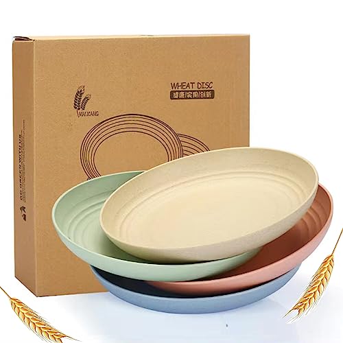 LRUUIDDE Unbreakable Cereal Dinner Plate, 9 Inch Wheat Straw Deep Reusable Plastic, Lightweight Salad Kids for Kitchen Camping BPA FREE Dishwasher Safe