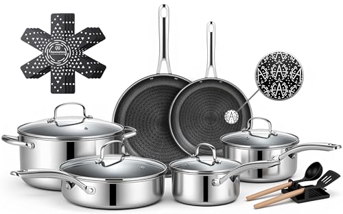 Ammeloo 17 Pcs Stainless Steel Cookware Set, Pots and Pans Set Non Stick