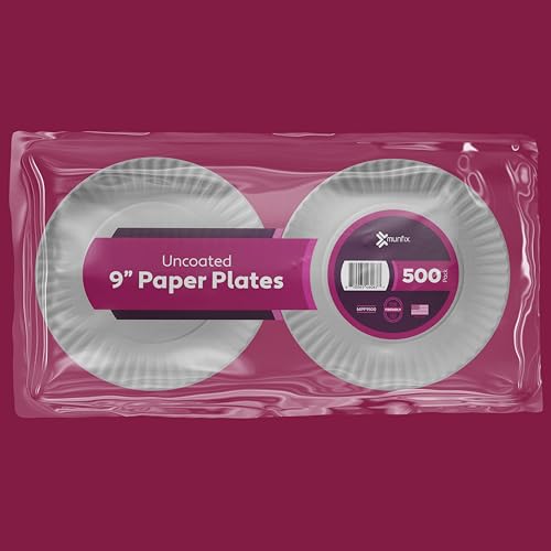 500 Uncoated Paper Plates 9 Inch, Everyday Disposable White Dinner Plates | for Parties, BBQ, Picnic Party, Travel and Events, Microwavable Recyclable