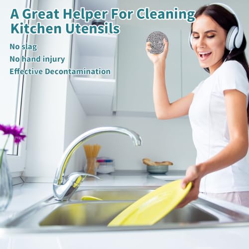 12Pcs Steel Wool Scrubber Pads for Cleaning Dishes, Pans, Pots, Ovens, Grills, Sinks - Stainless Steel Scrubbers for Kitchen, 12 Pack