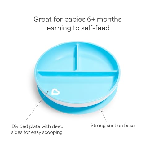 Munchkin Stay Put Toddler Plates with Suction, 2-Pack, Blue/Green