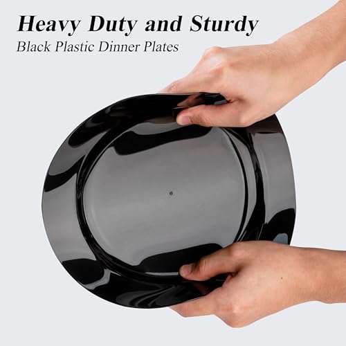 Bestluck 100PCS Black Plastic Dinner Plates 10 Inch for 100 Guests | Premium Hard Disposable Plates for Party, Wedding for Party, Graduation, Wedding,Easy Clean & Reusable