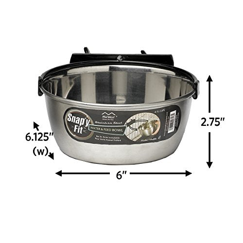 MidWest Homes for Pets Snap'y Fit Stainless Steel Food or Water Bowl, Holds 1 Quart, Mounts to Wire Crates, No-Tip Design, Rust-Resistant, for Dogs and Cats